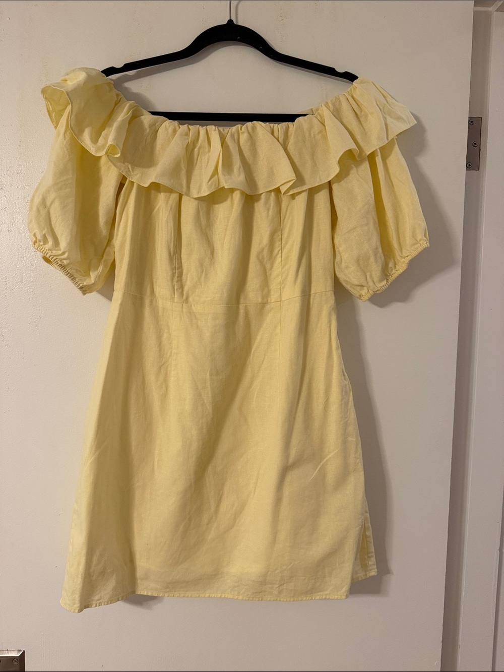 H&M Butter Yellow Off-Shoulder Ruffle Mini Dress